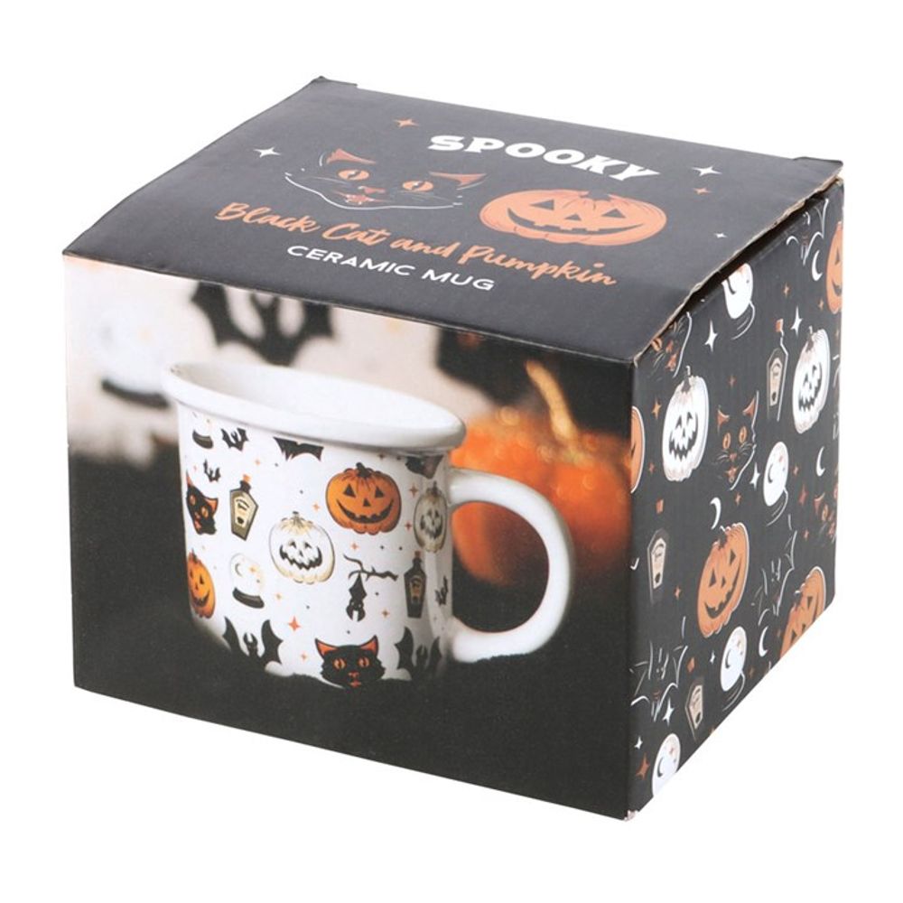 Spooky Cat and Pumpkin Print Mug - 480ml