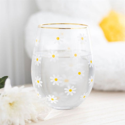 Daisy Print Stemless Wine Glass - 500ml