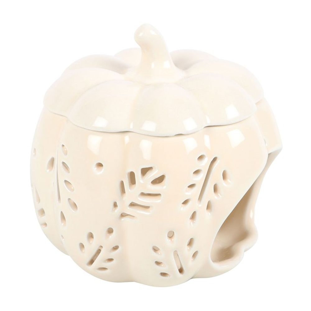 Off White Autumn Leaves Pumpkin Oil Burner / Tealight Holder
