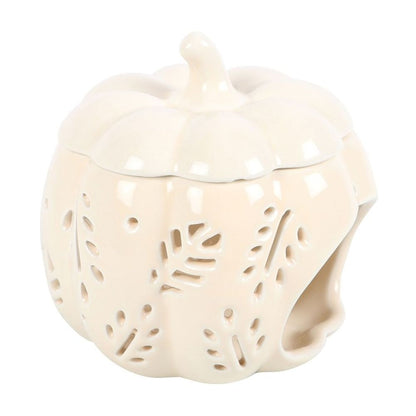 Off White Autumn Leaves Pumpkin Oil Burner / Tealight Holder