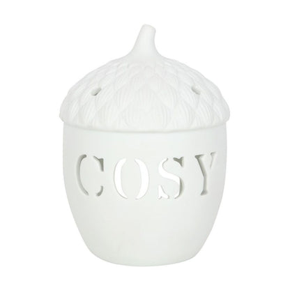 Ceramic White Acorn Tealight Holder - 12.5cm