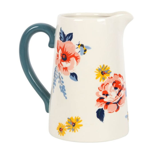 Beautiful Floral Ceramic Flower Jug - 17cm