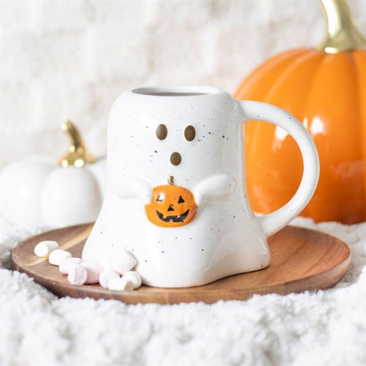 Ghost Shaped Ceramic Mug with Pumpkin - 440ml