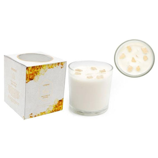 Summer Garden Scented Candle with Yellow Citrine Crystals - 12cm