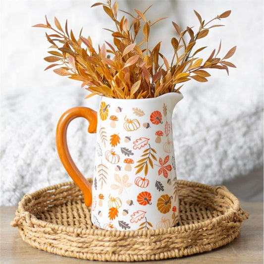 Autumn Leaves and Pumpkins Ceramic Flower Jug - 17cm