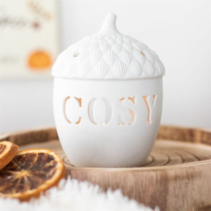 Ceramic White Acorn Tealight Holder - 12.5cm