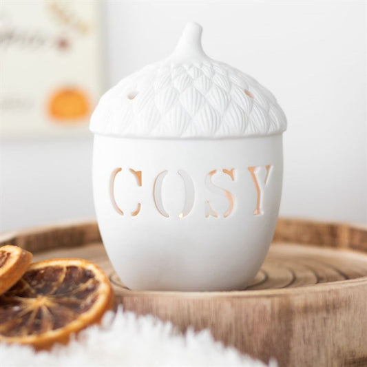 Ceramic White Acorn Tealight Holder - 12.5cm