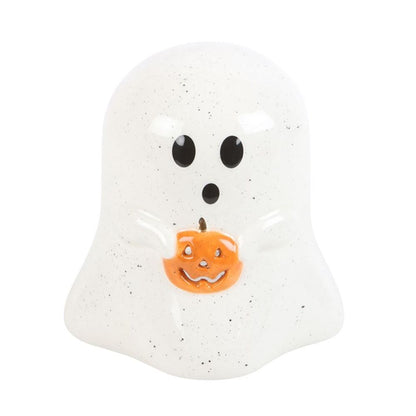 Ghost Shaped Tealight Candle Holder with Pumpkin - 11cm