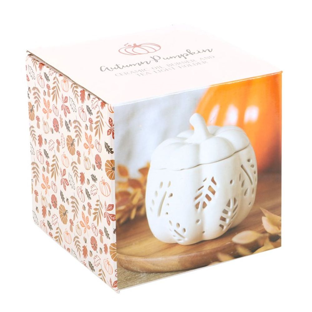 Off White Autumn Leaves Pumpkin Oil Burner / Tealight Holder