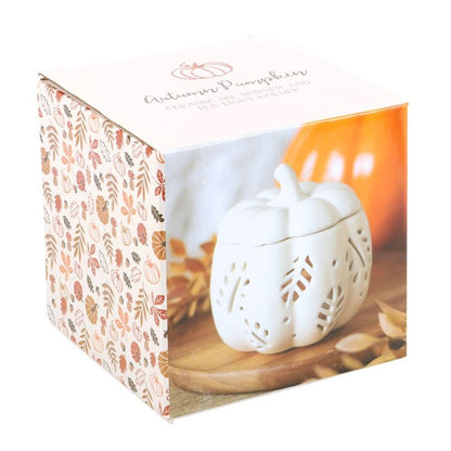 Off White Autumn Leaves Pumpkin Oil Burner / Tealight Holder