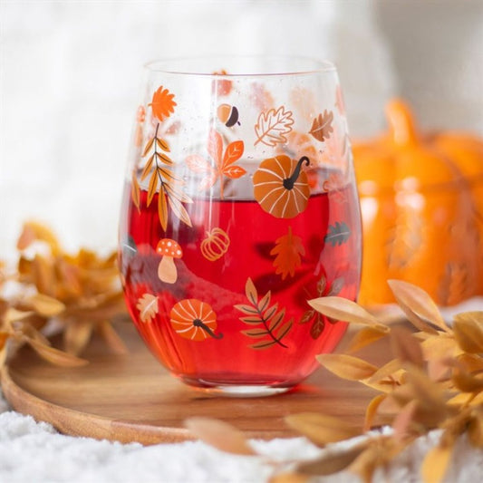 Autumn Leaves and Pumpkins Stemless Glass - 550ml