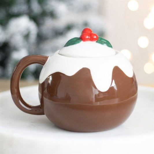 Christmas Pudding Ceramic Mug W/ Lid - 470ml