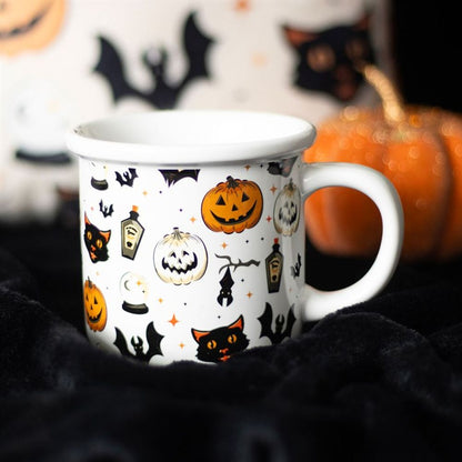 Spooky Cat and Pumpkin Print Mug - 480ml