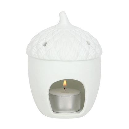 Ceramic White Acorn Tealight Holder - 12.5cm
