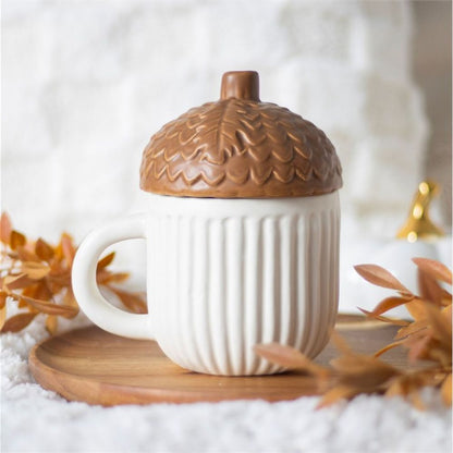 Ceramic Autumn Acorn Shaped Mug W/ Lid