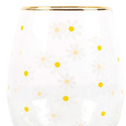 Daisy Print Stemless Wine Glass - 500ml