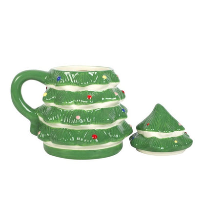Green Christmas Tree Shaped Mug W/ Lid - 520ML