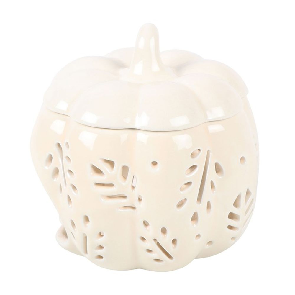 Off White Autumn Leaves Pumpkin Oil Burner / Tealight Holder