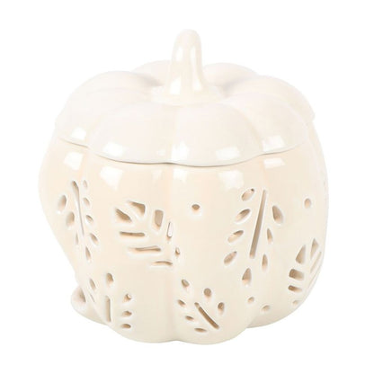 Off White Autumn Leaves Pumpkin Oil Burner / Tealight Holder