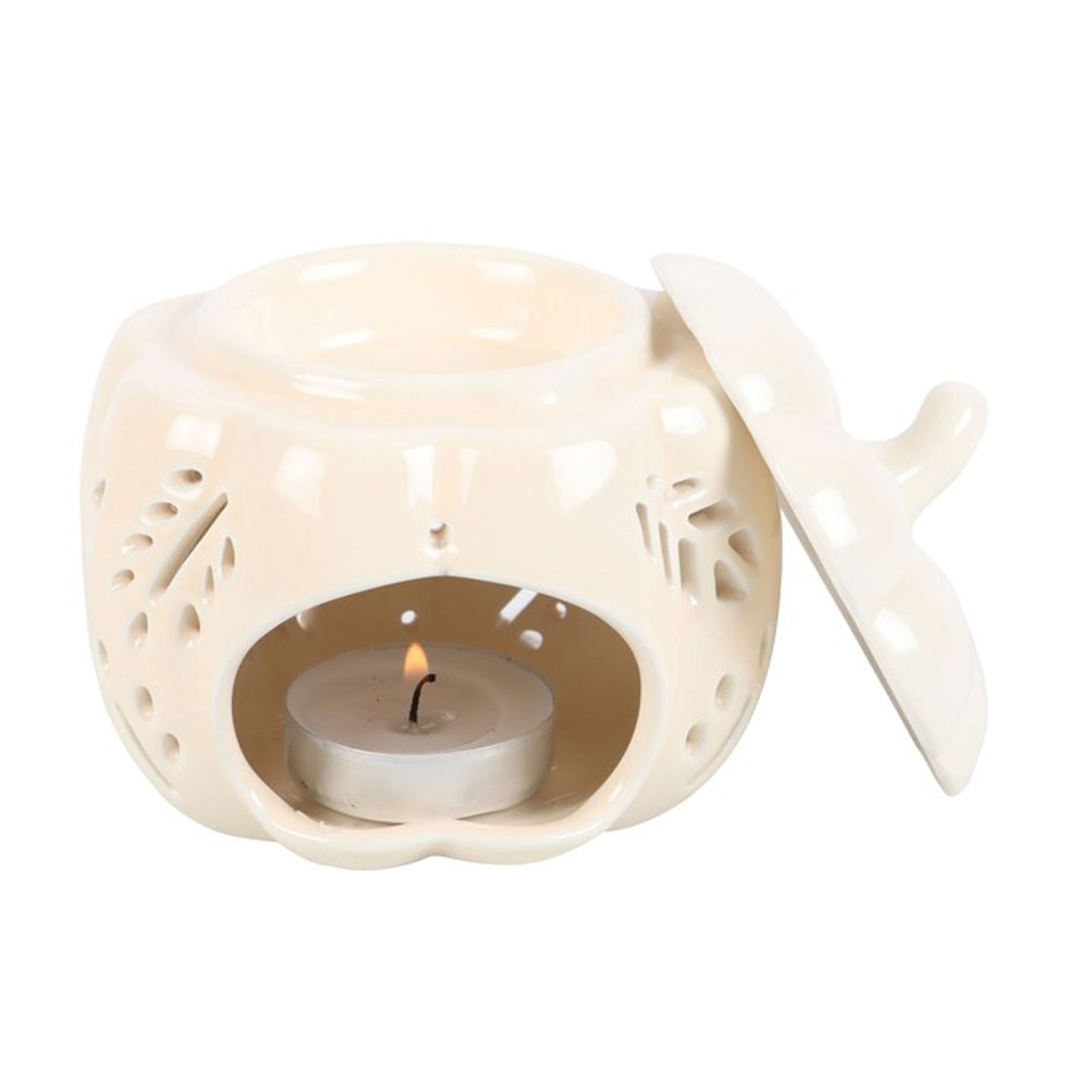 Off White Autumn Leaves Pumpkin Oil Burner / Tealight Holder
