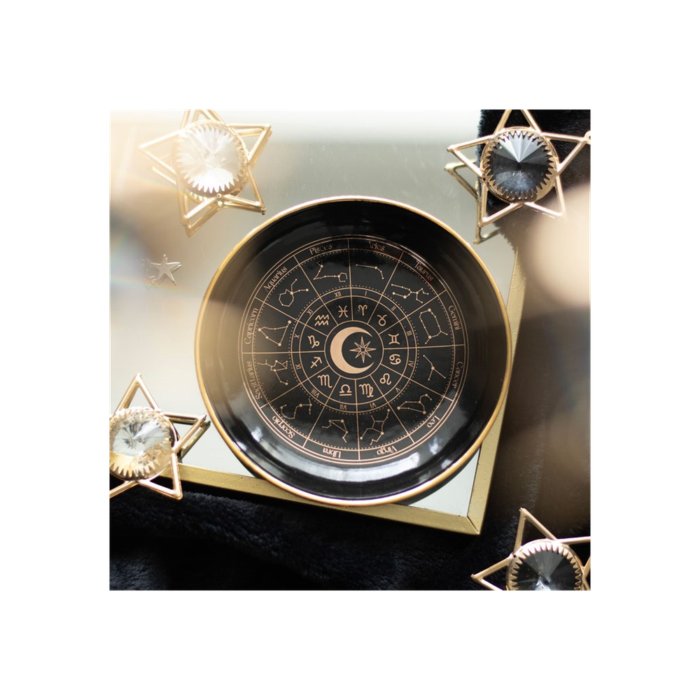 Black Ceramic Astrology Wheel Trinket Dish