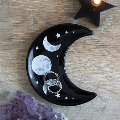 Ceramic Black Crescent Moon Trinket Dish - 12cm