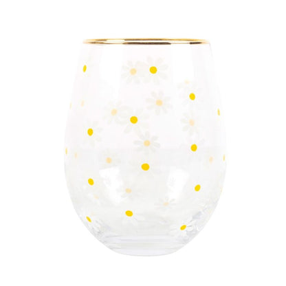 Daisy Print Stemless Wine Glass - 500ml