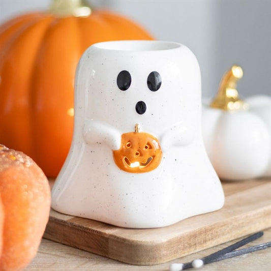 Ghost Shaped Oil Burner with Pumpkin - 11cm