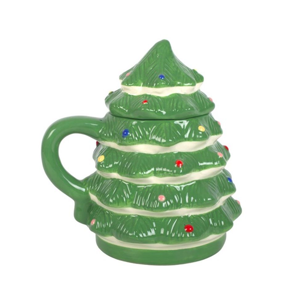 Green Christmas Tree Shaped Mug W/ Lid - 520ML