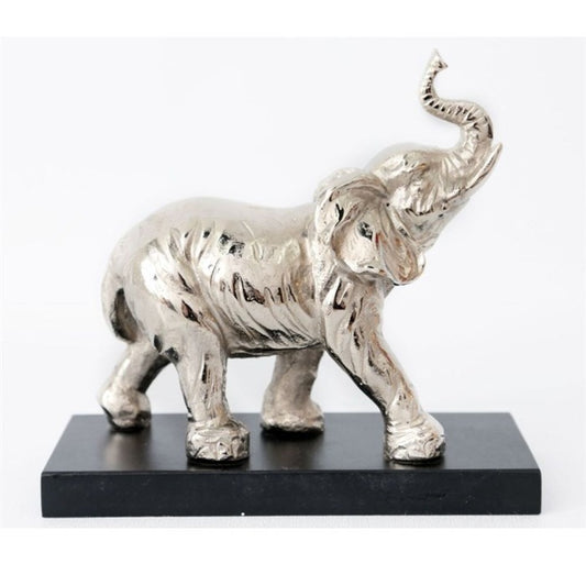 Silver Elephant Ornament on Black Base - 27cm