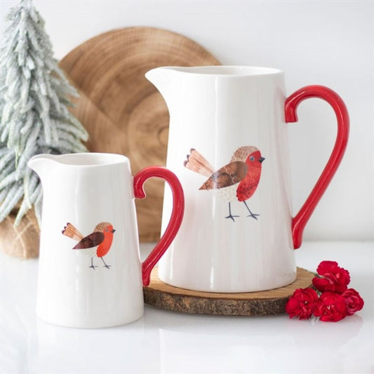 Winter Robin Ceramic Flower Jug - 17cm