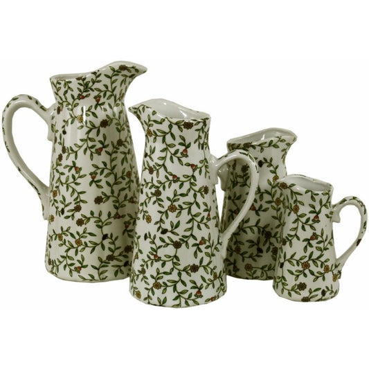 Vintage Style Green & White Floral Jug/Vases - Set of 4