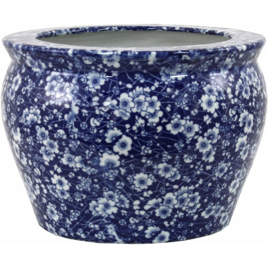 Vintage Style Blue & White Daisies Ceramic Outdoor Planter - 25.3cm