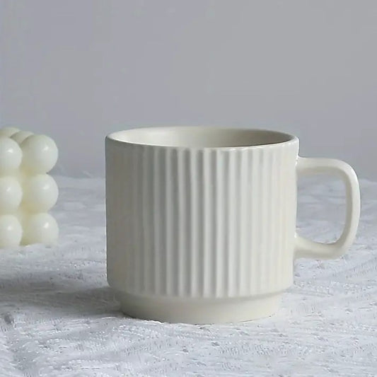 White Ribbed Ceramic Mug - 7.5cm