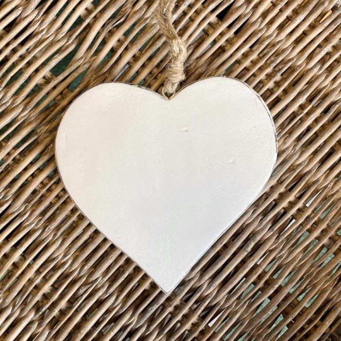 White Chunky Country Wooden Hanging Heart Decoration 15cm