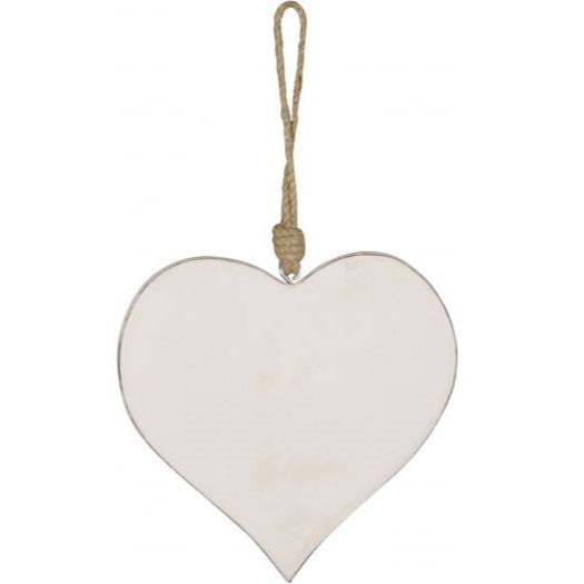 White Chunky Country Wooden Hanging Heart Decoration 15cm