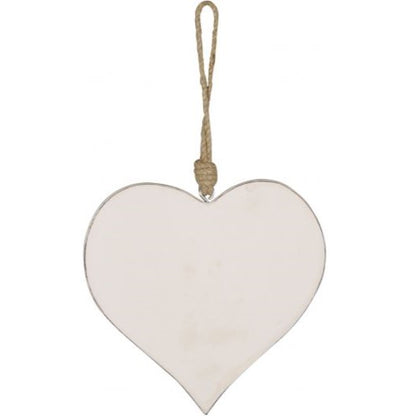 White Chunky Country Wooden Hanging Heart Decoration 15cm