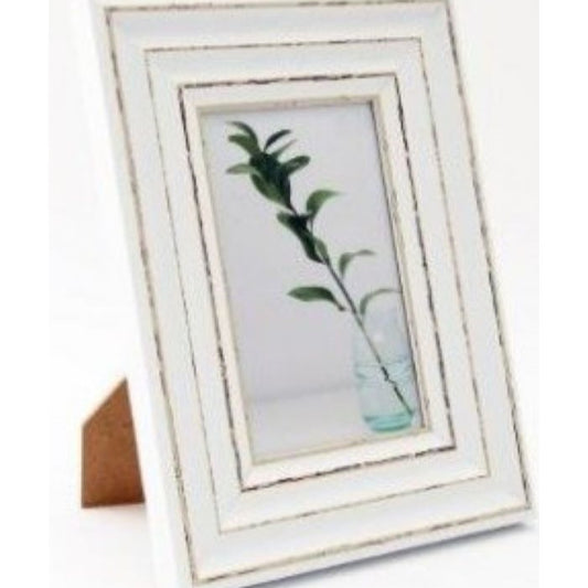 White Wooden Picture Frame, Distressed White Photo Frame 23cm