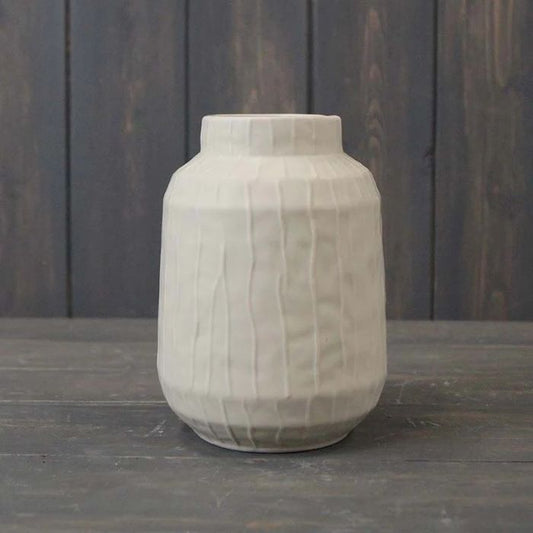 Embossed Ceramic Vase - 14.2cm White