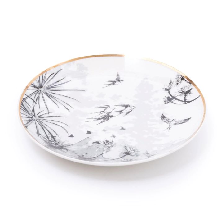 White Soaring Bird Trinket Dish with Gold Rim 15.5cm