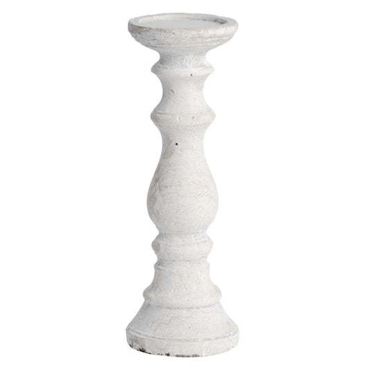 White Stone Pillar Candle Holder - 30cm