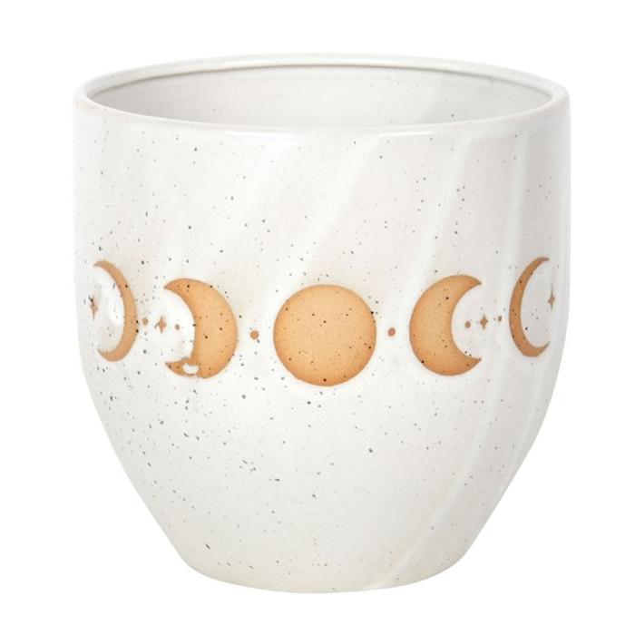 White Moon Phase Stone Plant Pot