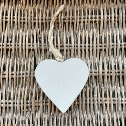 White Chunky Country Wooden Hanging Heart Decoration 10cm