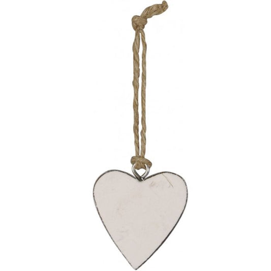 White Chunky Country Wooden Hanging Heart Decoration 5cm