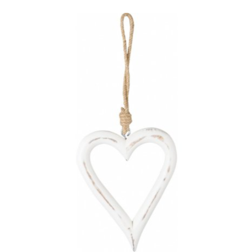 White Country Wooden Hanging Heart Decoration 16cm