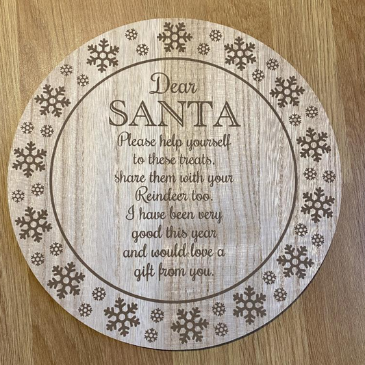 Wooden Dear Santa Festive Mince Pie Treat Plate 25x25cm