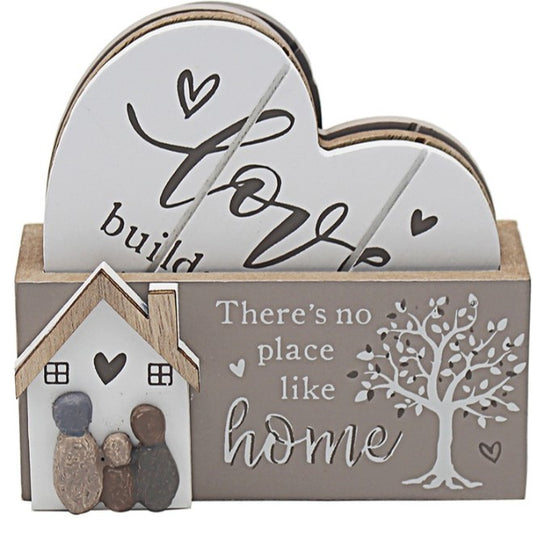 Wooden Family Love Heart Coasters Set of 4