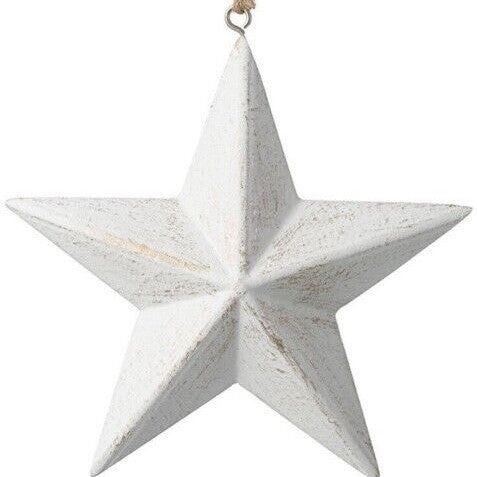 White Country Wooden Star Decoration 11.5cm