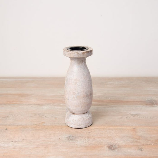 Rustic Wooden Pillar Candlestick 15cm