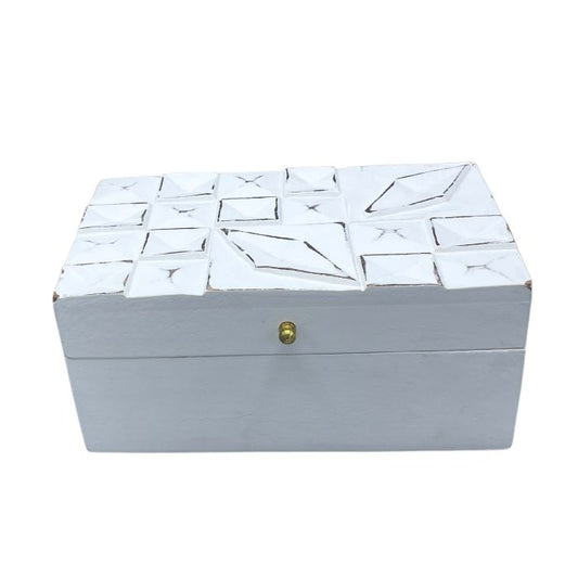 Wooden White Diamonds Multi Purpose Storage Box 22cm